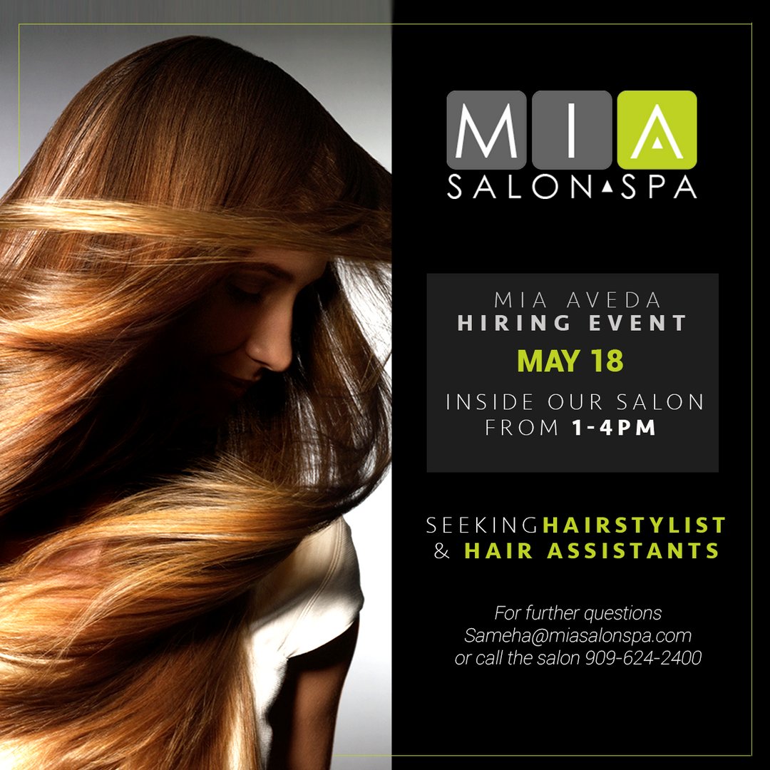 Montclair_Place's tweet photo. Calling all 💇✂️💆 gurus! @mia_aveda is hosting a hiring event for hairstylists &amp; assistants tomorrow from 1-4pm in the salon. https://t.co/WpSPZ25XUM