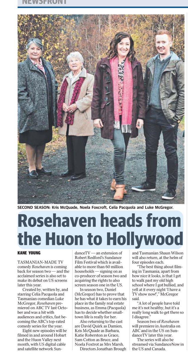 Yay! #Rosehaven is coming back to Tassie. We're investing with #GuessworkTV <a href="/ABCTV/">abctv</a> <a href="/FilmVictoria/">Film Victoria</a> <a href="/SundanceChannel/">SundanceTV</a>. Welcome back