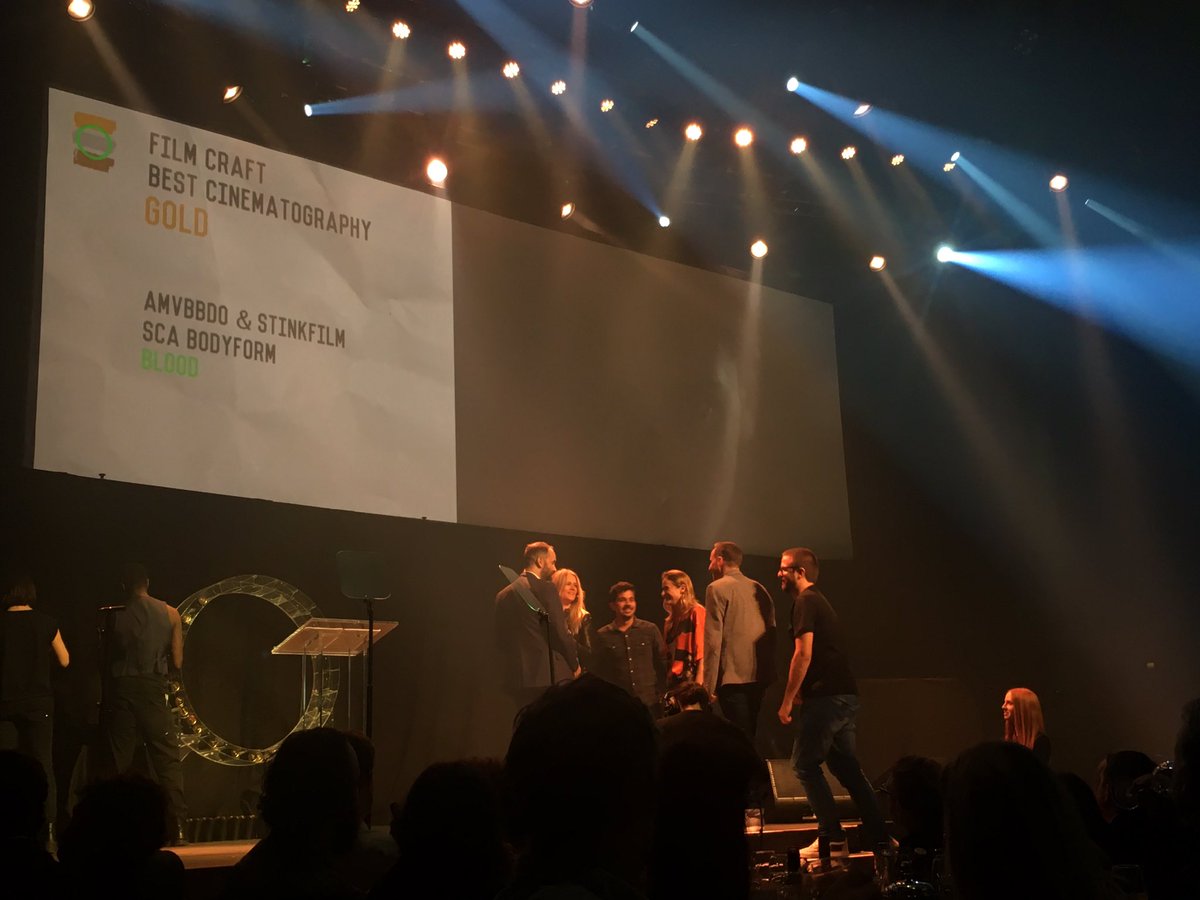 shotscreative's tweet photo. Blood, @bodyform &amp; big hugs all round for @AMV_BBDO &amp; @stinkfilms' Gold win for best cinematography @CircleUK https://t.co/8NiZ0YLcQd