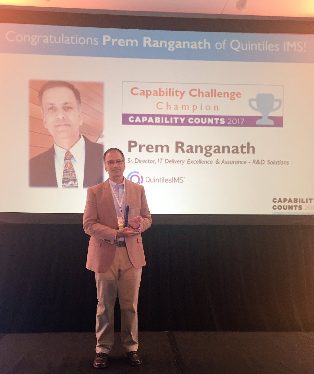 CMMI_Institute's tweet photo. Congratulations Prem Ranganath of @QuintilesIMS, our 2017 #Capability Champion!!! #CapabilityCounts2017 https://t.co/FZymDLz3VS