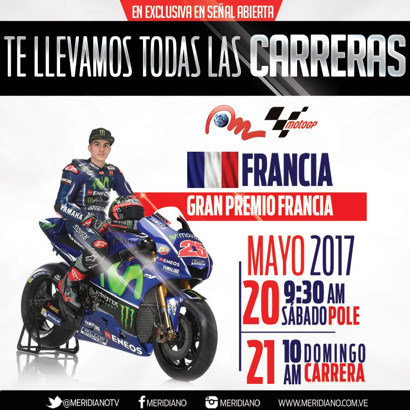 Meridianoonline's tweet photo. Sigue la emoción del Campeonato Mundial de Moto GP, disfrútalo este fin de semana desde Francia por @MeridianoTV #MotoGPxMTV https://t.co/tjLRKl2Tug