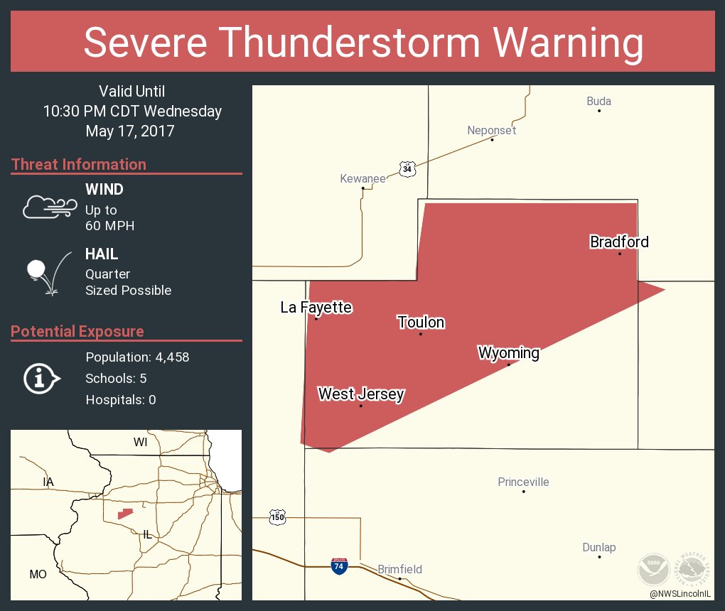 NWS Lincoln IL on Twitter "Severe Thunderstorm Warning including