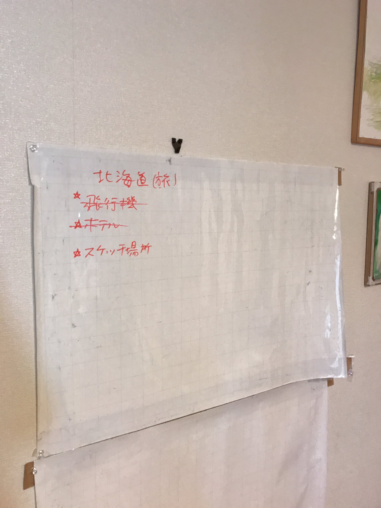 Nyororo 手帳 V Twitter わたしは自宅で模造紙タイプのホワイトボードを壁に貼っています 裏面をガムテープで補強し ワークショップなどに持っていくのですが ホワイトボードがない場所でも画鋲止めできて最高 彩画堂画材研究室 Kumita Joj T Co