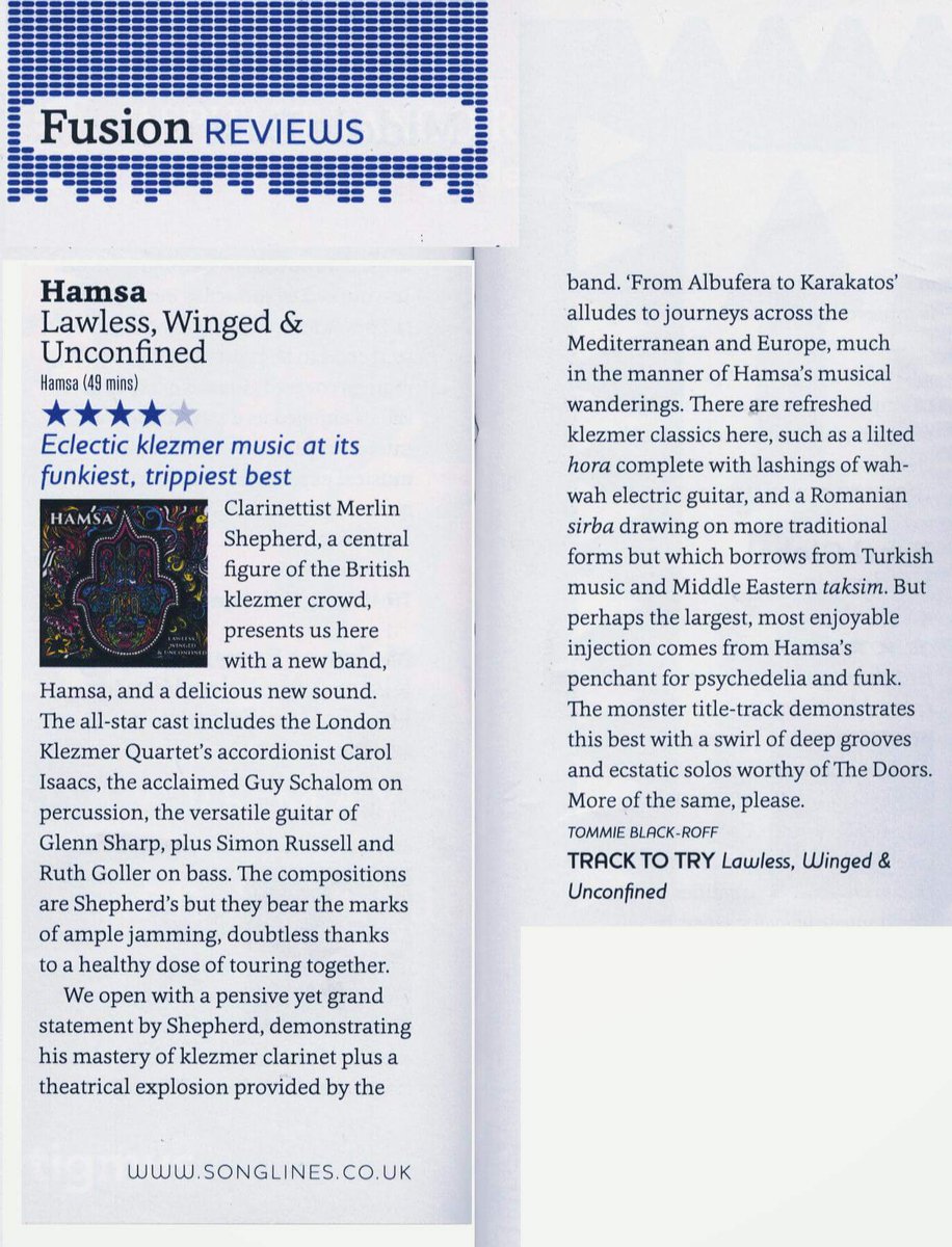 Check out our 4 star review from Songlines <a href="/HamsaQuintet/">Hamsa Quintet</a> <a href="/GuySchalom/">Guy Schalom</a> @glenngtrsharp