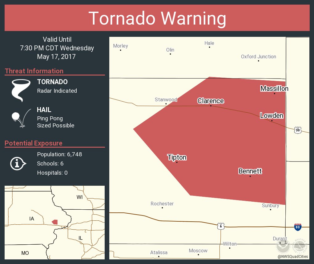Tornado Warning continues for Tipton IA, Clarence IA, Lowden IA until 7