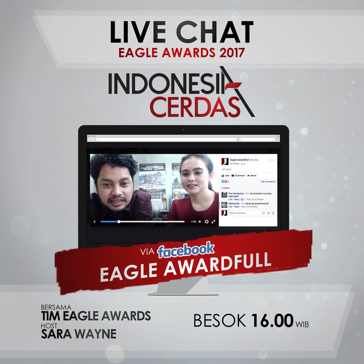 eagle_awards's tweet photo. Be ready guys! Besok jam 4-5 sore LIVE CHAT via FB: EAGLE AWARDFULL bareng tim @eagle_awards &amp; host @ginasara. Ngobrol seru ttg EADC2017. https://t.co/MMfvCpRGHh