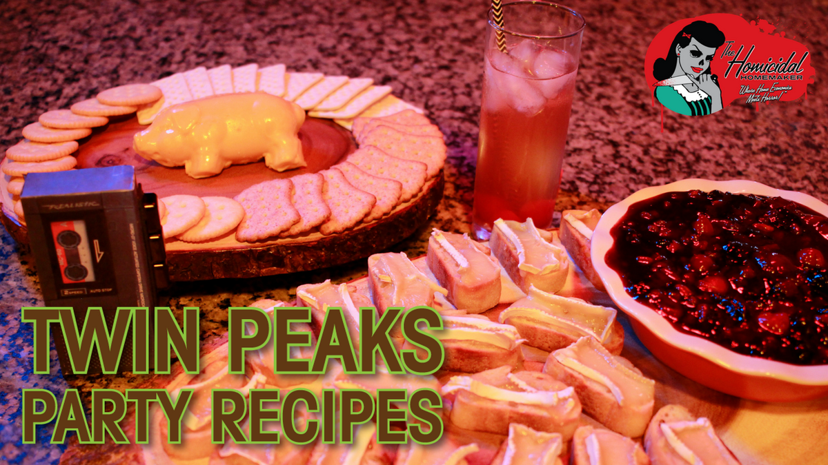 HomicidalKaci's tweet photo. New #TwinPeaks recipes – Smoked Cheeseball Pig, Brie&amp;Butter Baguettes w Cherry Pie Chutney, &amp; Leland Palmer cocktail https://t.co/afISmtV81e https://t.co/GX4vtqJotZ