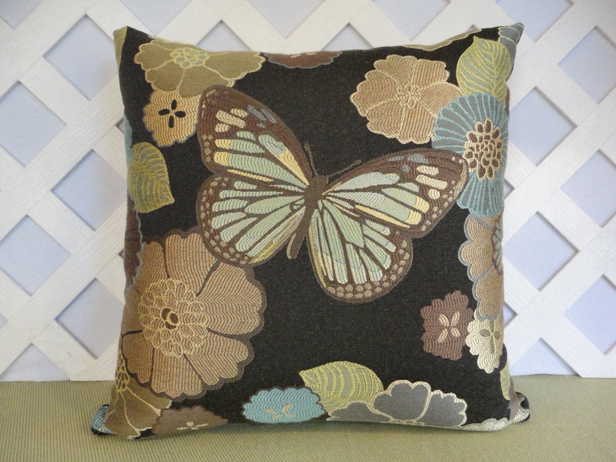 Butterfly Pillow / Floral Pillow / Brown Blue Pillow / … tuppu.net/ad8ae8c2 #JRsPillowsandBags #ButterflyPillow