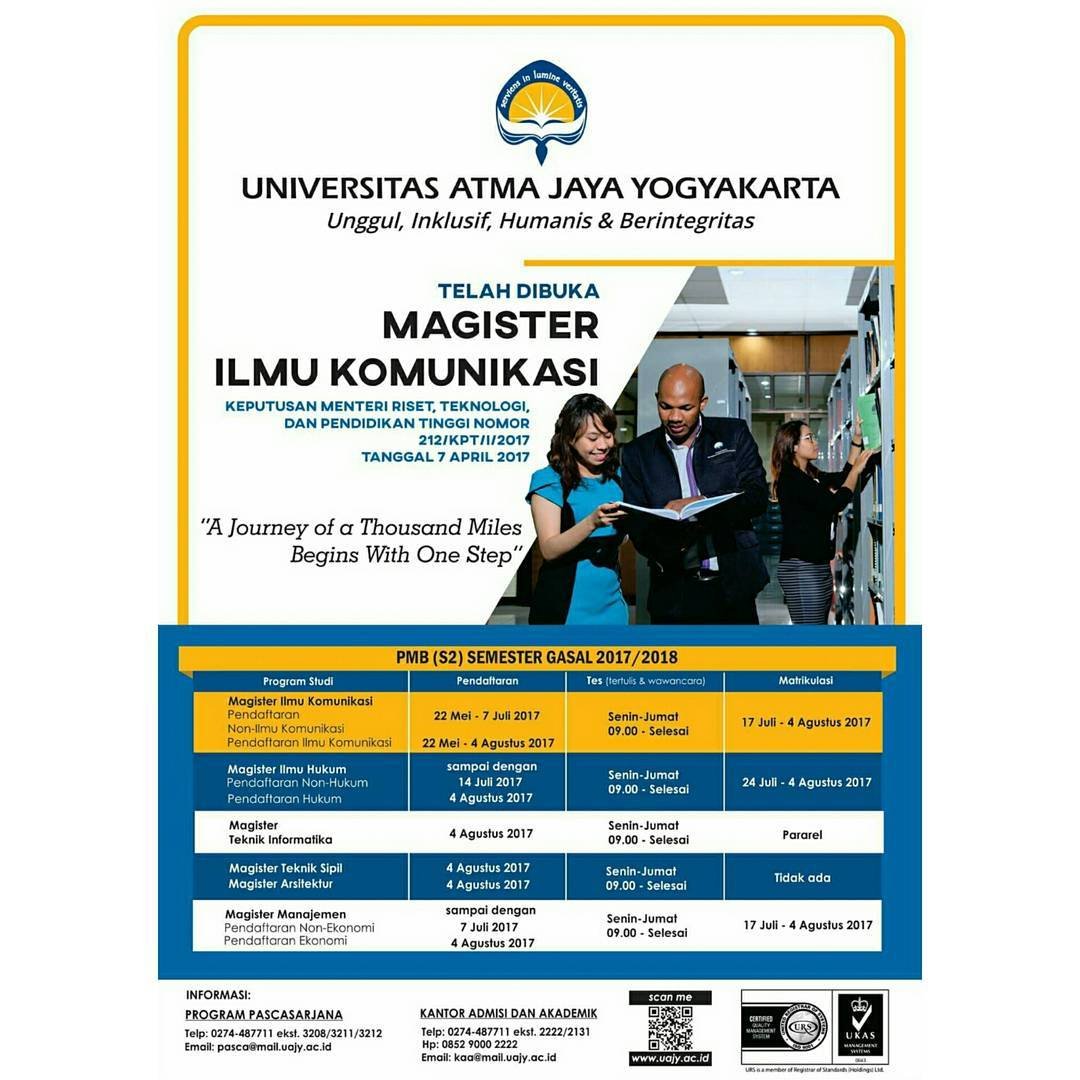 Telah Dibuka Magister Ilmu Komunikasi UAJY Berdasarkan Keputusan Menristekdikti No 212/KPT/I/2017 Tgl 7 Apr 2017 | CP (0274)487711 ext 3208