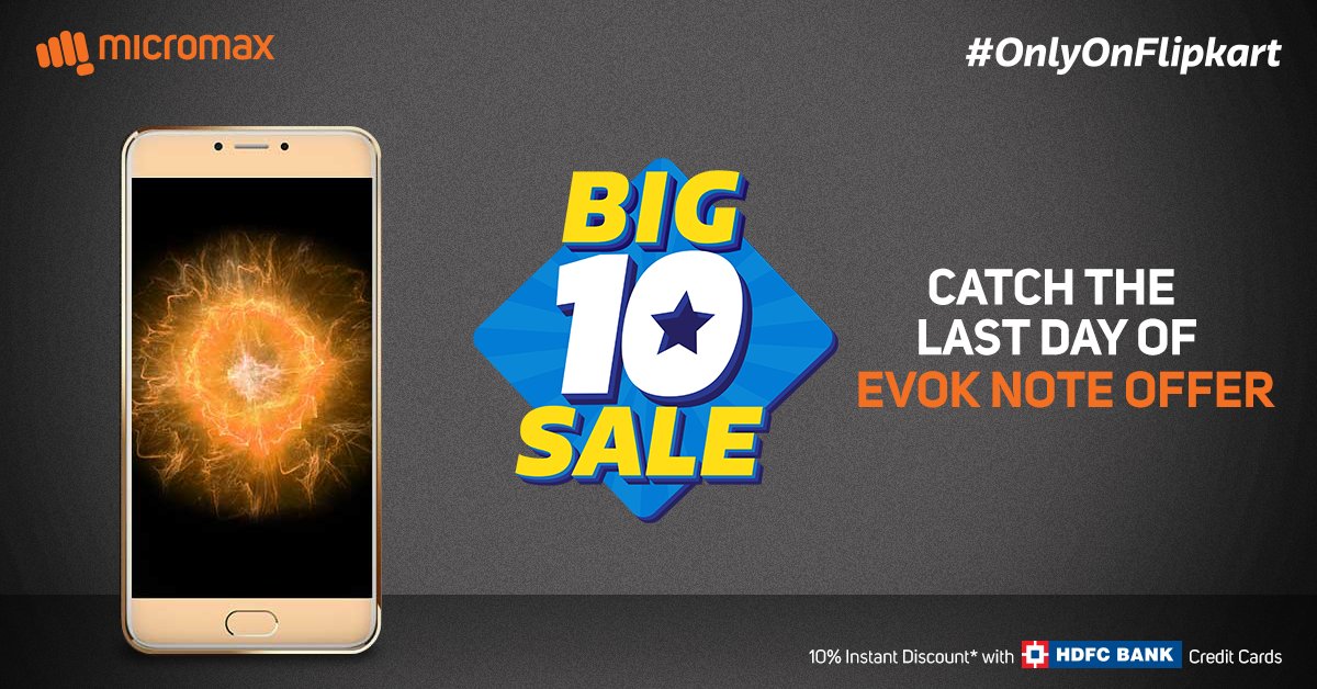 Micromax__India's tweet photo. Offer ends today! Avail the “never-seen-before-offer” on #EvokNote, exclusively on @Flipkart https://t.co/vgaFJr5QLj https://t.co/kmw7C57AHz
