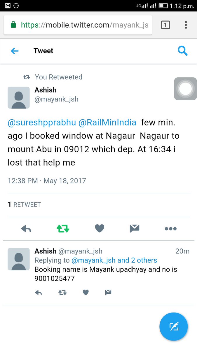 mayank_jsh's tweet photo. @sureshpprabhu @RailMinIndia @PMOIndia missing digital India , not solution for that problem ,lose ticket which i booked from ticket window https://t.co/Tt3jbDRlsQ