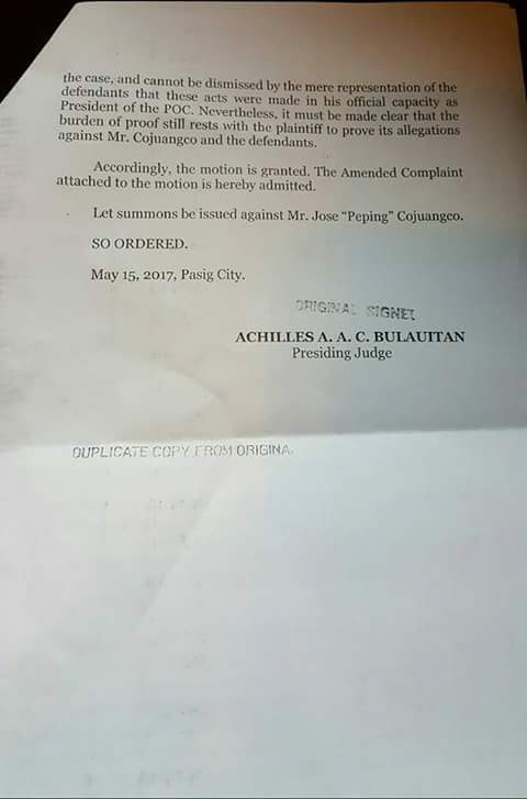 oneforPVF's tweet photo. PVF'S MOTION TO AMEND ITS COMPLAIN TO INCLUDE JOSE COJUANGCO, JR. WAS GRANTED BY THE HONORABLE JUDGE OF PASIG RTC.
#JusticeForPVF
#LabanPVF https://t.co/ZnNcKTSDOI