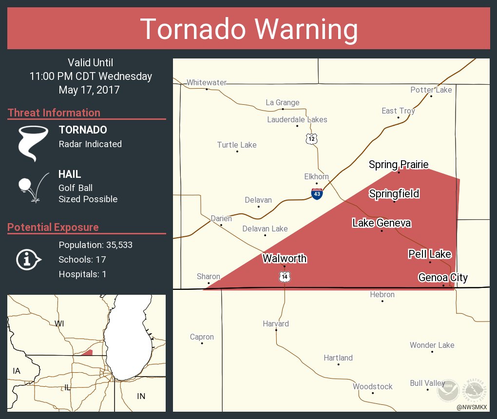 Tornado Warning continues for Lake Geneva WI, Pell Lake WI, Genoa City