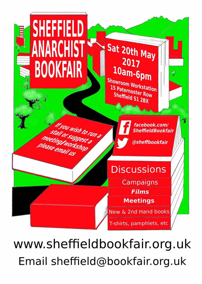 sheffbookfair's tweet photo. The list of workshops, meetings and stalls is now available: https://t.co/zupaFZHCiW
The 2017 Anarchist Bookfair is happening this Saturday! https://t.co/rFjM7TUv9O