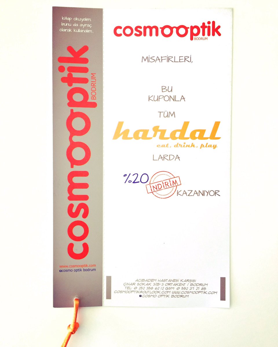 Cosmo Optik/Bodrum misafirleri HARDAL restorantlarında %20 indirim alıyor 🥂#hardalrestorant#ilovehardal <a href="/iloveHardal/">Hardal</a>