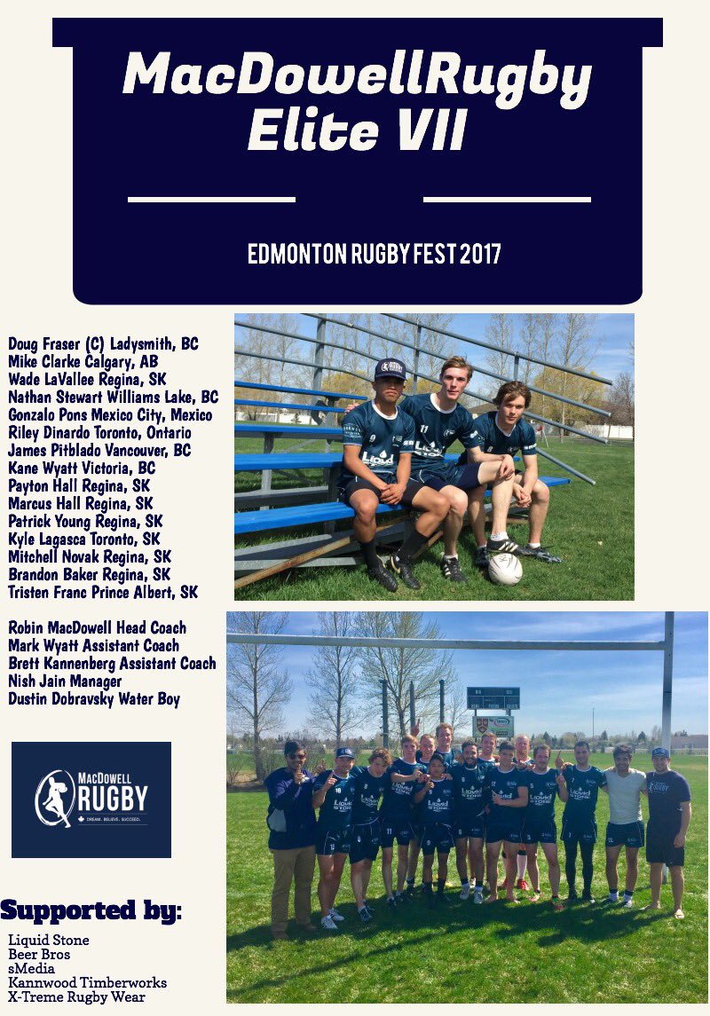 MacDowellRugby's tweet photo. MacDowellRugby Elite VII travels to Edmonton this weekend for Rugby Fest! Congratulations to all those selected. 🍁Dream. Believe. Succeed. https://t.co/dwcAbeIJtt