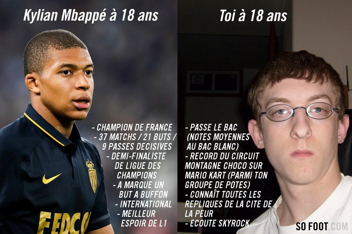 sofoot's tweet photo. Il commence à être un peu pénible, ce gamin, à tout faire mieux que tout le monde, non ? #mbappe #monaco https://t.co/yPliYyDekI