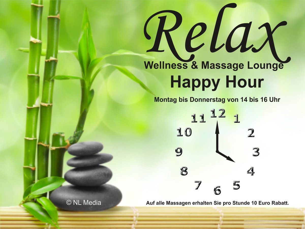 Happy Hour 
in der Relax Wellness &amp; Massage Lounge Koblenz
Montag bis Donnerstag von 14 bis 16 Uhr