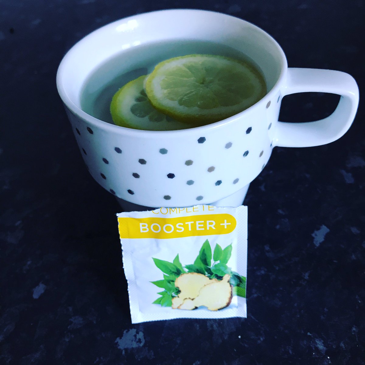 The sun is shining and I'm feeling #amazing with my booster and hot lemon 😍