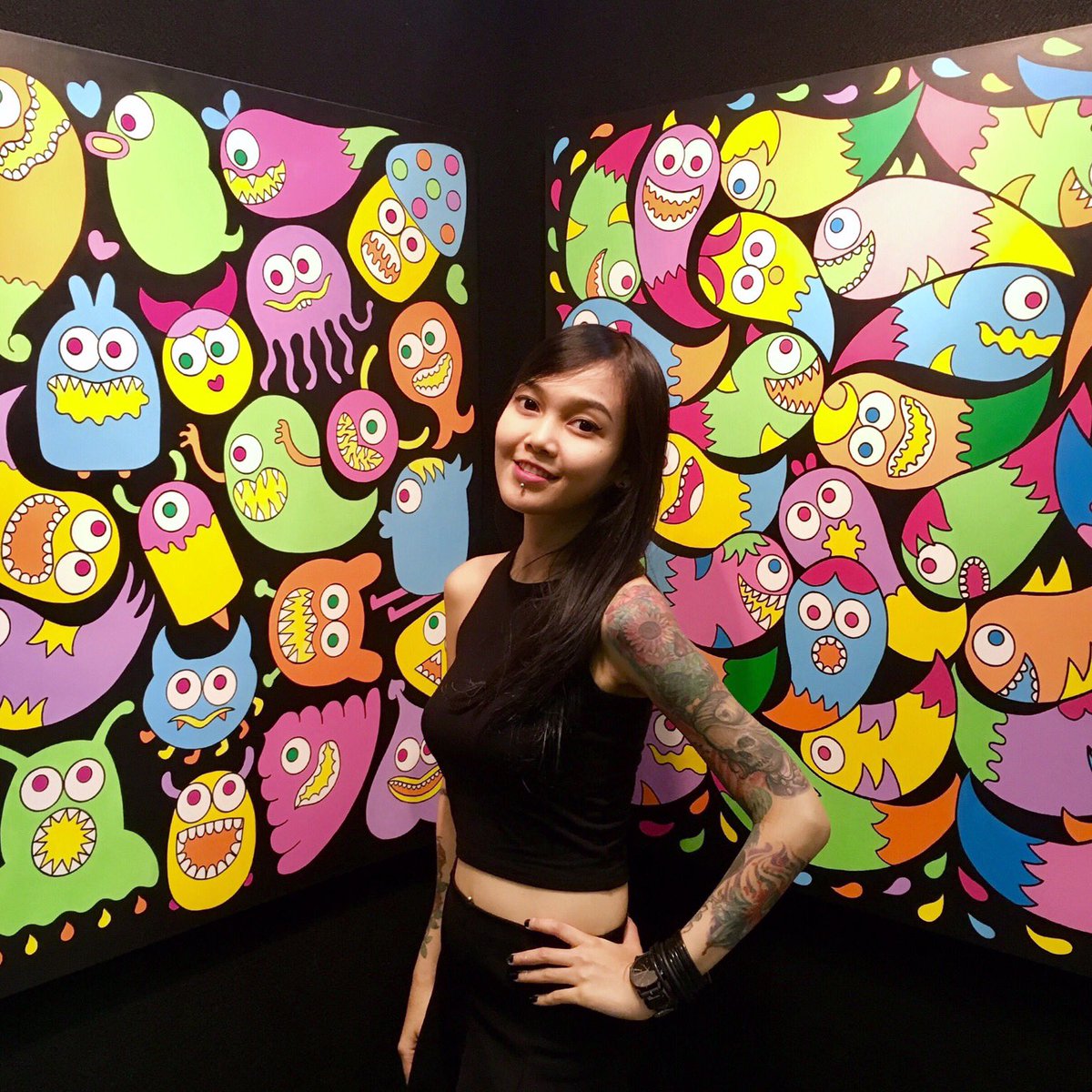 in front of my paintings from yesterday opening exhibition at <a href="/Kemendikbud_RI/">Kemendikbud RI</a>  I feel so thankful for all kind of support &amp; appreciation 💜🎨