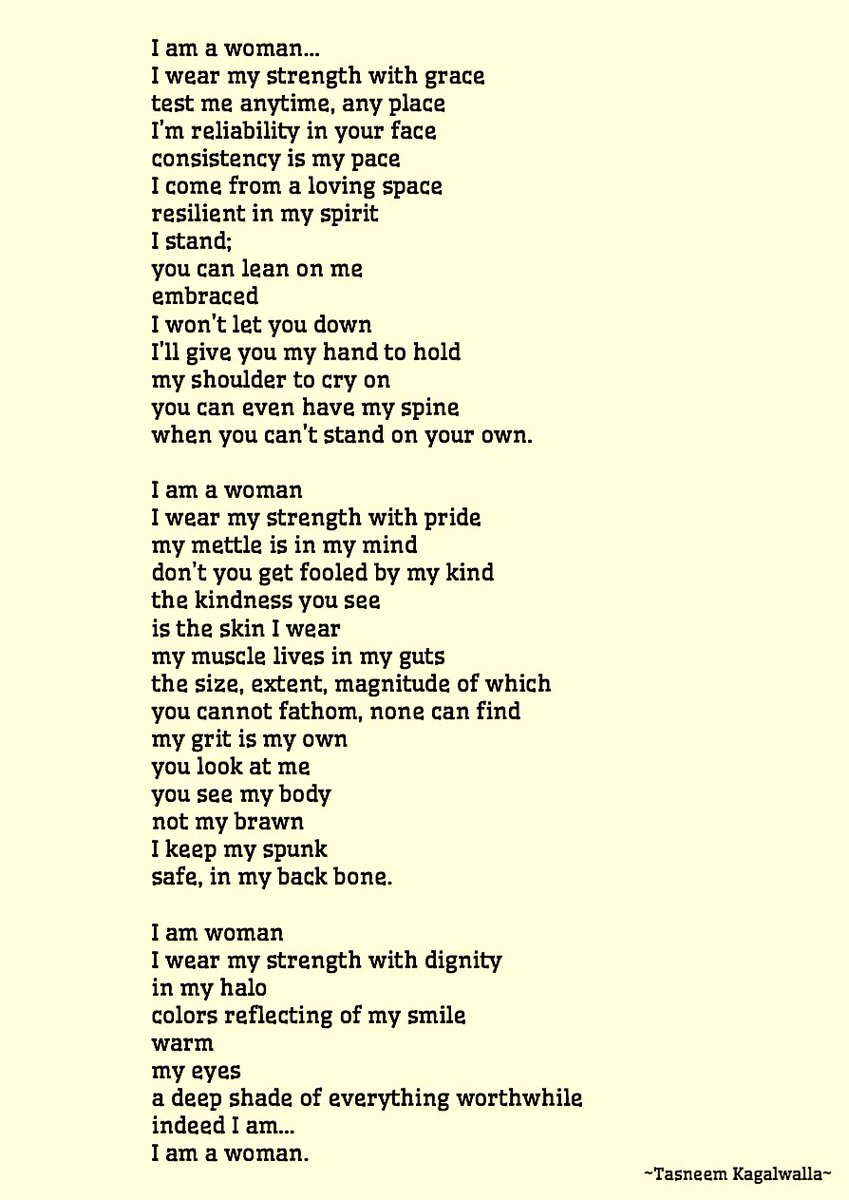 TKagalwalla's tweet photo. I AM A WOMAN
#notesfrommydesk #Poetry #LookWithin #LookBeyond #SimplePoems #BookWorm #PersonalSoulution #poetry #mustread
@TKagalwalla https://t.co/L815psa7KF