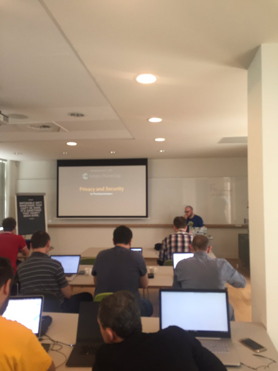 bigTunde's tweet photo. @theRealDevgeeks About to kick it with phonegap app privacy and security #pgdayeu https://t.co/F6AUU3x1aw