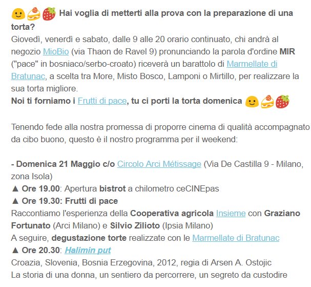 ceCINEpas's tweet photo. Semplice: è ora di mettere le mani in pasta! INFO https://t.co/izUMs2WVrv
#ceCINEattacks @mio_bio @LamponidiPace @ArciMilano @ipsiamilano🍇🍓🍒 https://t.co/yD1dFs6Mio