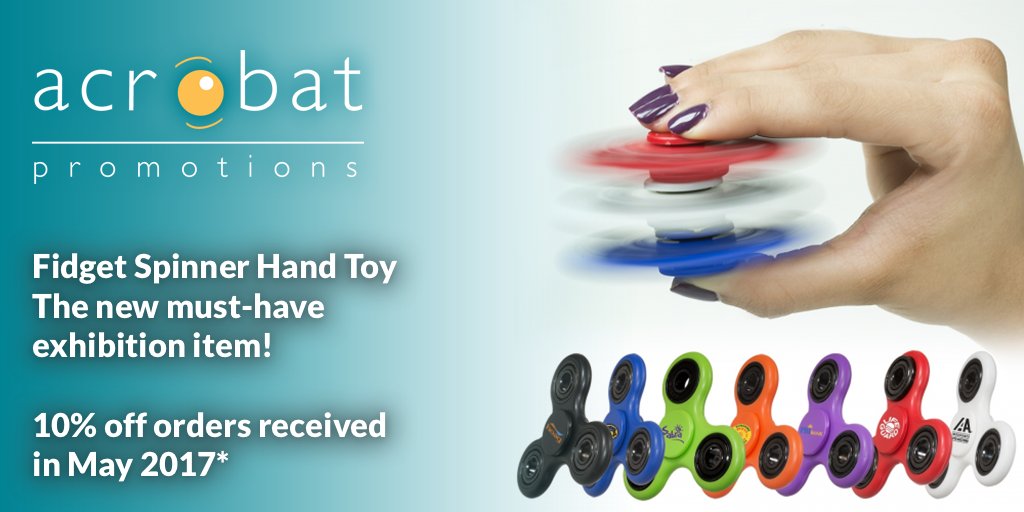 AcrobatPromo's tweet image. Get 10% off Fidget Spinners for orders received in May. More info on our website. T&amp;amp;Cs apply ow.ly/Ge1o30bPliS