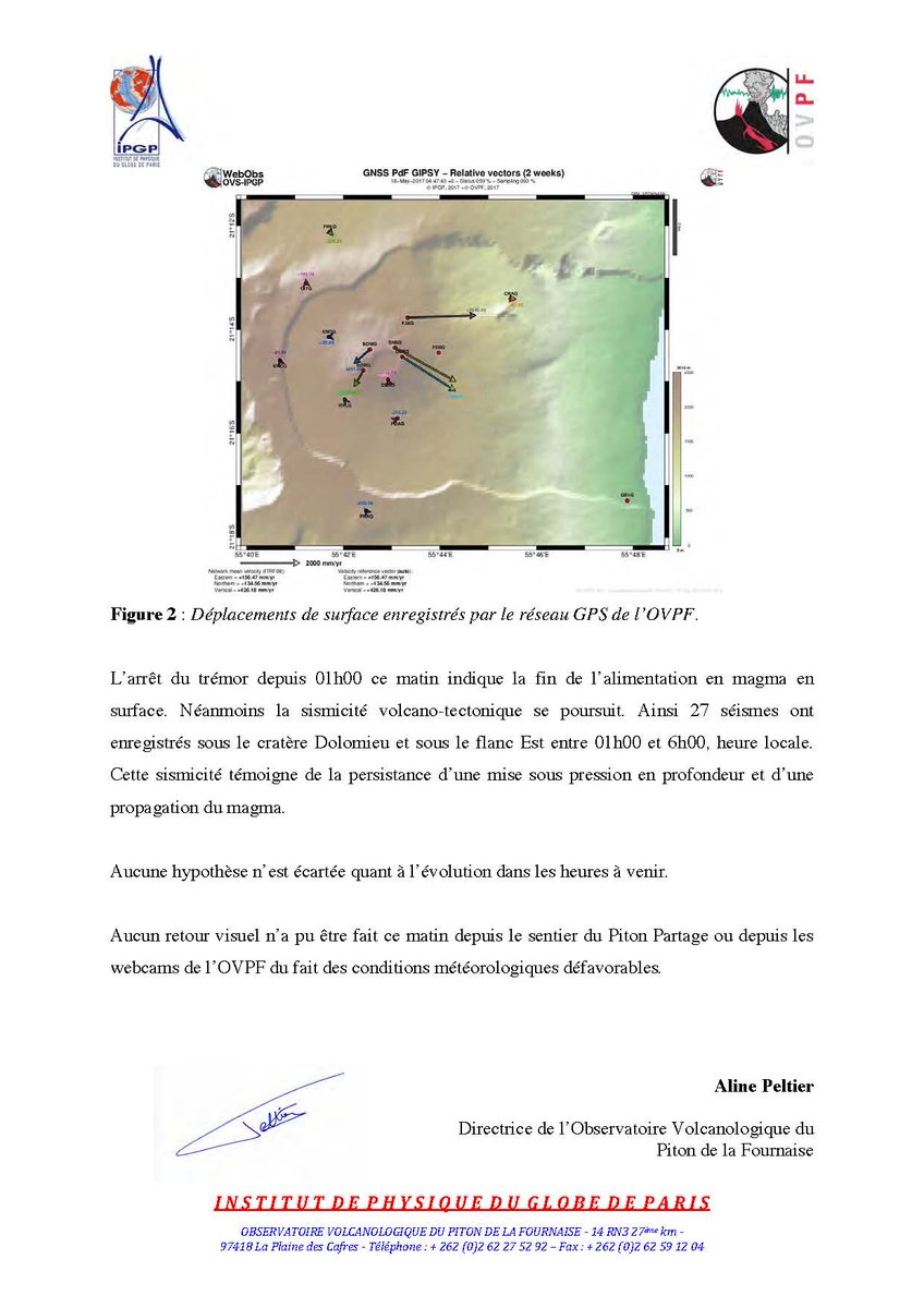 IPGP_officiel's tweet photo. #OVPF #volcan #Réunion Le bulletin de l'Observatoire volcanologique du Piton de la Fournaise du 18 mai 2017 9h. https://t.co/pKluEttXJU