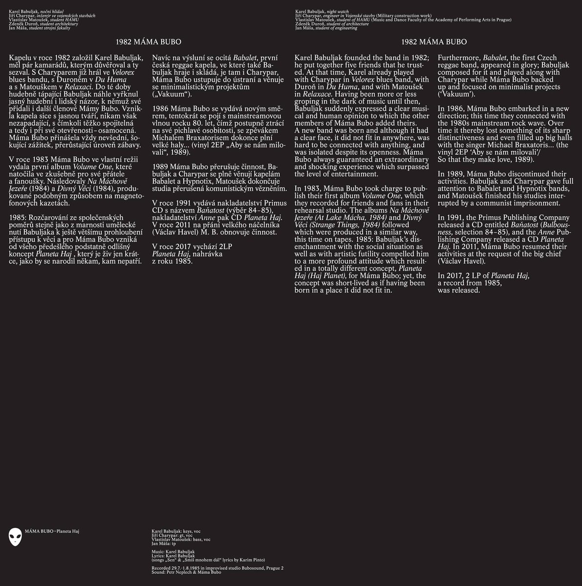 Máma Bubo's cult and exceptional album Planeta Haj from 1985, soon released within Jupiter08 project of Endless Illusion Records.