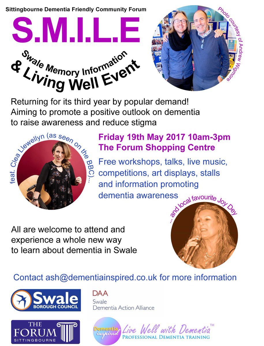 NHSSwaleCCG's tweet photo. Tomorrow @TheForumSC come along to @deminspired1's Dementia SMILE event - live music, workshops, competitions &amp; more! 10am-3pm #DAW2017 https://t.co/eWjRN1ISuY