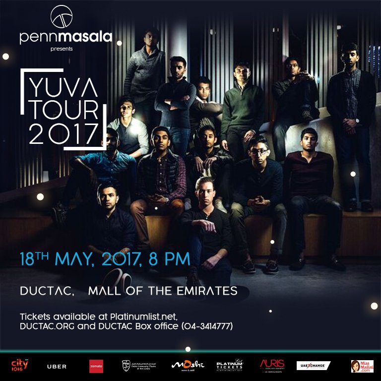 Dubai! <a href="/PennMasala/">Penn Masala</a> performs at <a href="/DUCTAC/">DUCTAC</a> tonight at 8pm! Get you tickets now - bit.ly/YuvaTourDubai