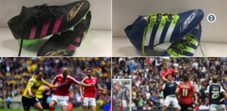 BBCSheffield's tweet photo. These boots are made for walking - Barnsley FC captain Marc Roberts is auctioning Wembley boots https://t.co/NOHcgaN04P https://t.co/y22XZ4XUVG