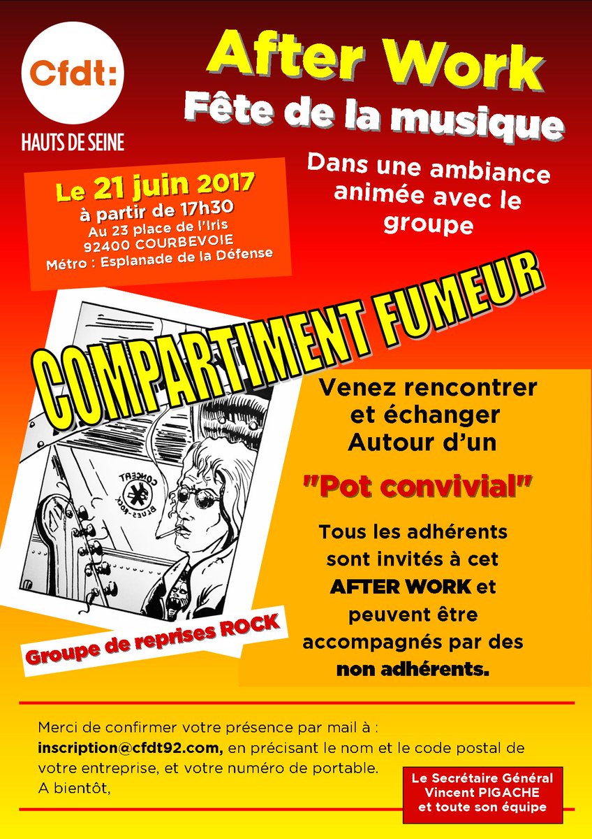 Cfdt92's tweet photo. L'Union Départementale CFDT 92 organise le 21 juin un After Work pour la fête de la musique....inscrivez vous à inscription@cfdt92.com https://t.co/ByWDLV4wPy
