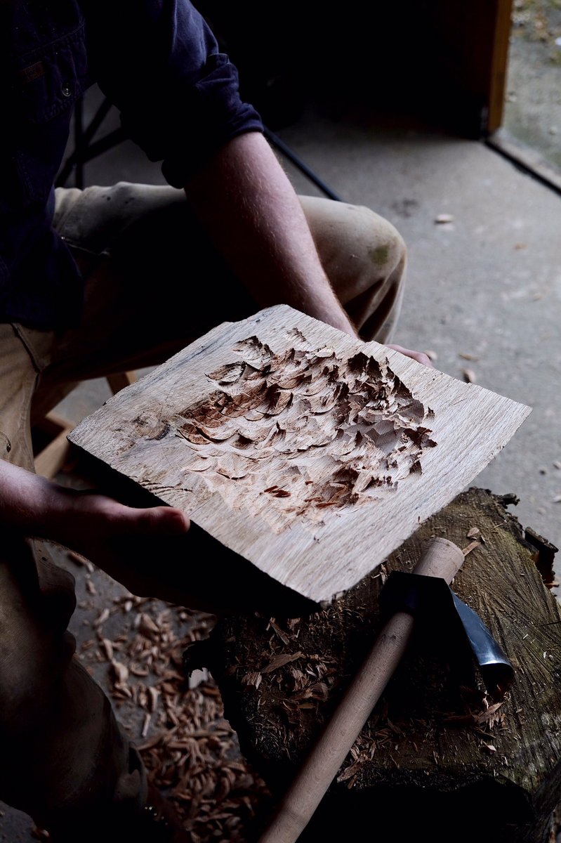 forestandfound's tweet photo. Working with an adze to explore surface finish as part of our stay with #thecoldpress and ongoing research with @Pitt_Rivers #craft https://t.co/ysEPN4JPlL
