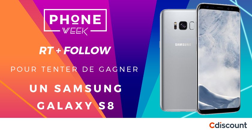 Cdiscount's tweet image. 📱 #Concours #PhoneWeekCdiscount

🎁 Samsung #GalaxyS8 à gagner ➔ bit.ly/2pYXmeV

📍 RT + Follow @Cdiscount

🏁 TAS 24/05