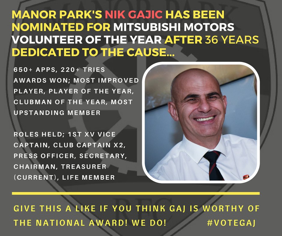 ManorParkRFC1's tweet photo. We're right behind @Nik_Gajic after his nomination for @EnglandRugby &amp; @MitsubishiUK Volunteer of Year! Show your support with an RT! #GoGaj https://t.co/DueZOn2AIm