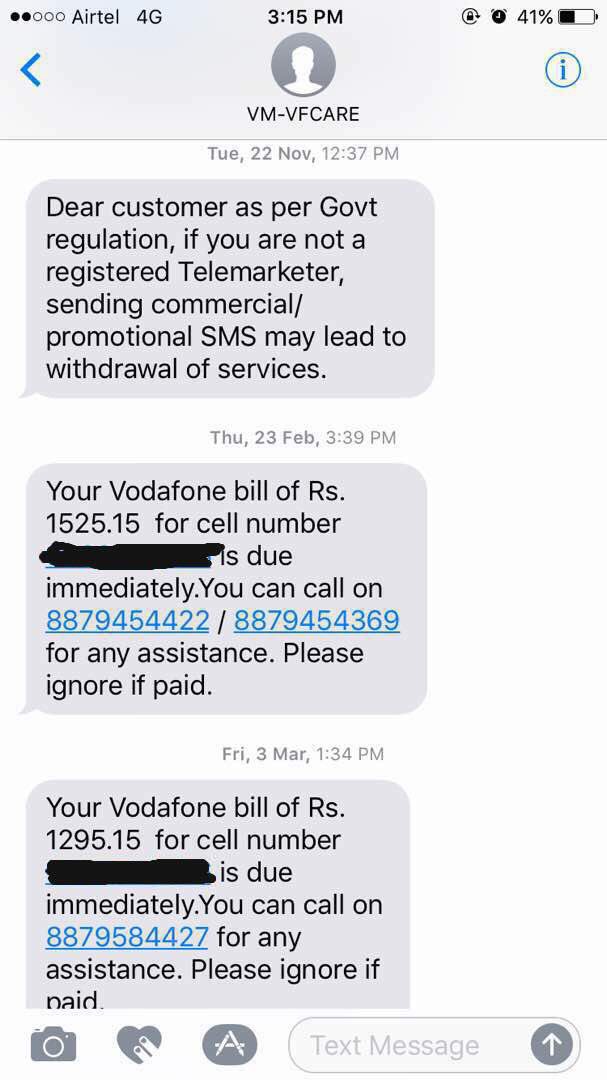 Got a call from <a href="/VodafoneIN/">@</a> in spite of repeatedly stating that I want all correspondence in writing. Final payment was made in Nov '16!