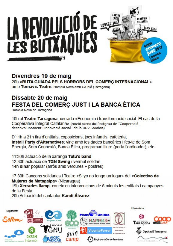 setemcat's tweet photo. Demà fem la #RutaHorrors del comerç internacional a Tarragona! I dissabte, la Festa #SomComerçJust #SomBancaÈtica! https://t.co/awPDy2nhzD https://t.co/dQqbB1F0Tn