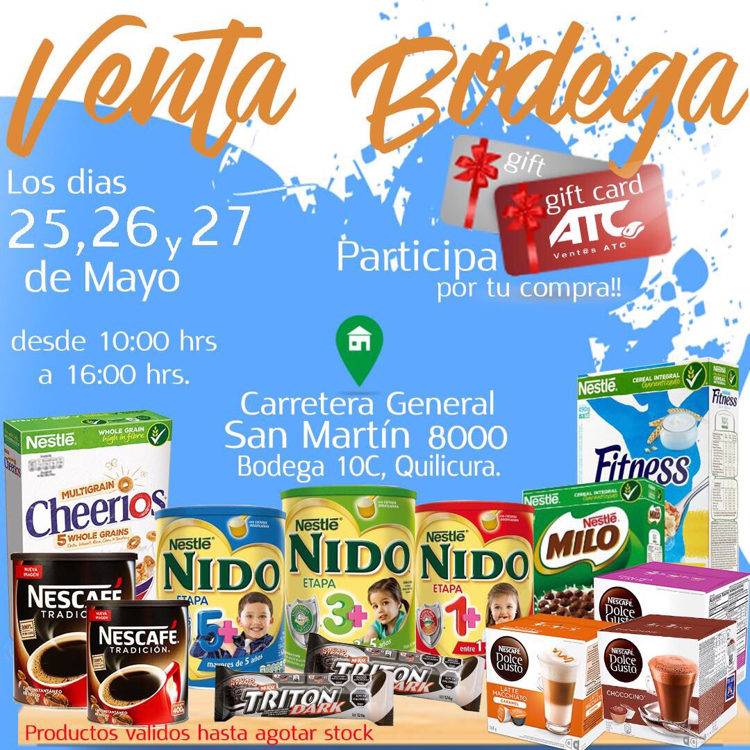 ¡Venta Bodega de Otoño! este 25, 26 y 27 de Mayo ven a disfrutar de increíbles promociones. Sortearemos 500.000 en Gift cards.¡Te esperamos!