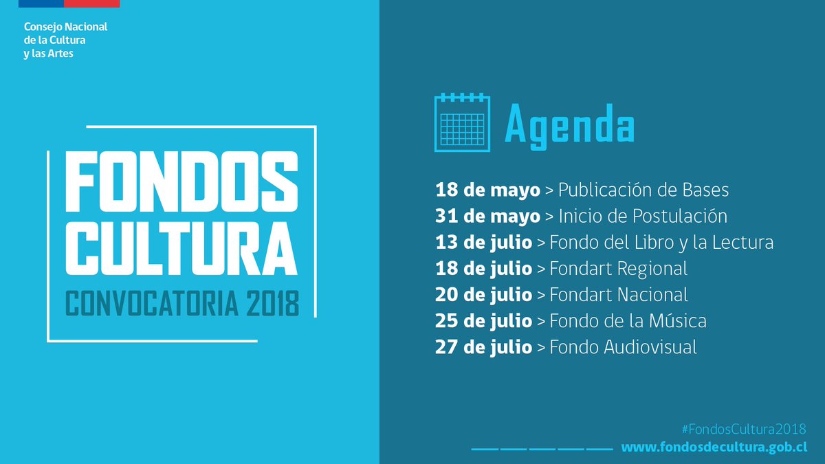 FondosCultura's tweet photo. #FondosCultura2018 Ya puedes leer las bases publicadas en nuestro sitio 🌐 https://t.co/olgEeWBixk La postulación comienza el #31Mayo 🗓️ https://t.co/E1E0v961YL