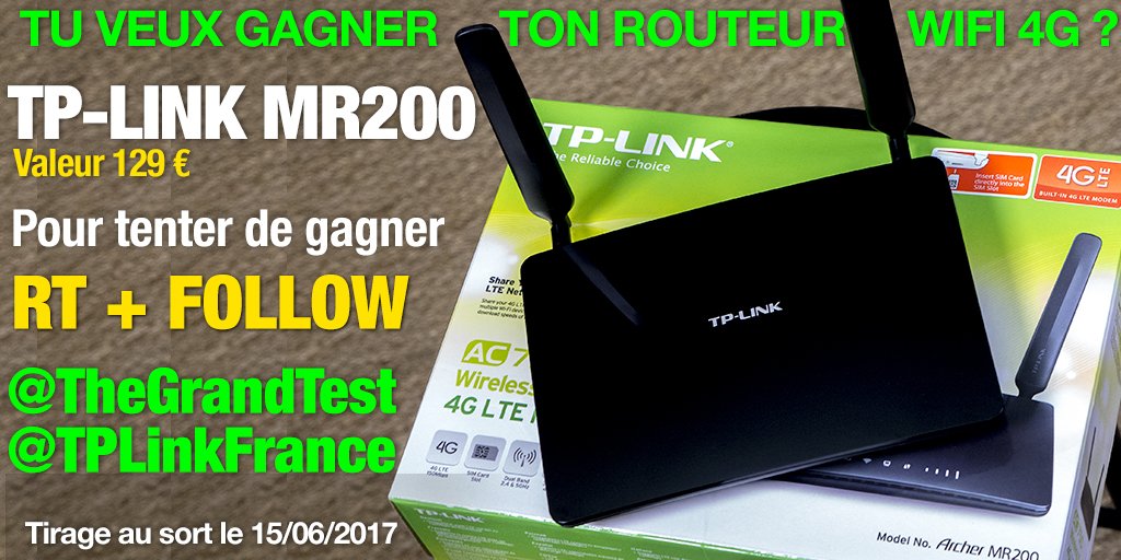 TheGrandTest's tweet photo. Marre de ta connexion de looser ?

Découvre le routeur 4G https://t.co/7BOc9HM3OK 

Pour le gagner RT Follow @TheGrandTest et @TPLinkFrance https://t.co/IFEtNm2k4n
