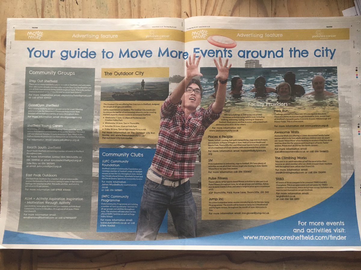 DrRobCopeland's tweet photo. Excited to see this in @SheffieldStar this evening. Loads of stuff to do during #movemoremonth https://t.co/9UEO5m1I4B