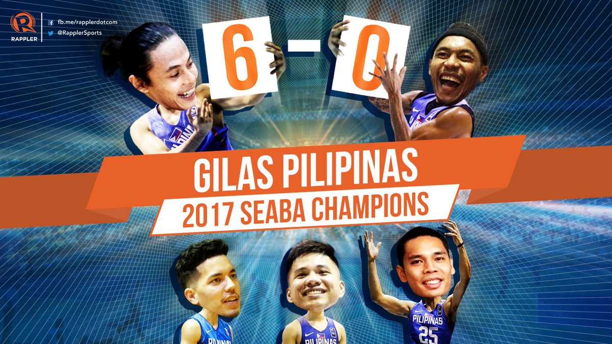 RapplerSports's tweet photo. BREAKING. Gilas Pilipinas are your 2017 SEABA Men's Champions! #SEABA2017 https://t.co/bxY7yf4qlt https://t.co/N7qFRwBxLW