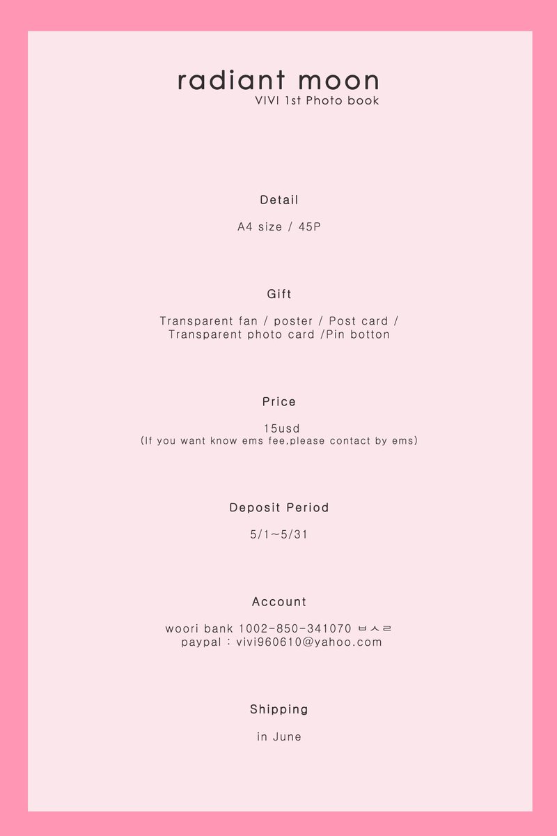 The90s_Msia's tweet photo. #THE90SGO [HELP RT]
[MY]VIVI 1st PHOTO BOOK "RADIANT MOON" by @vivi960610
DEADLINE ; 28 MAY 2017
LINK : https://t.co/W9v3aAHYYW  
#SEVENTEEN https://t.co/IEOypXDQMm
