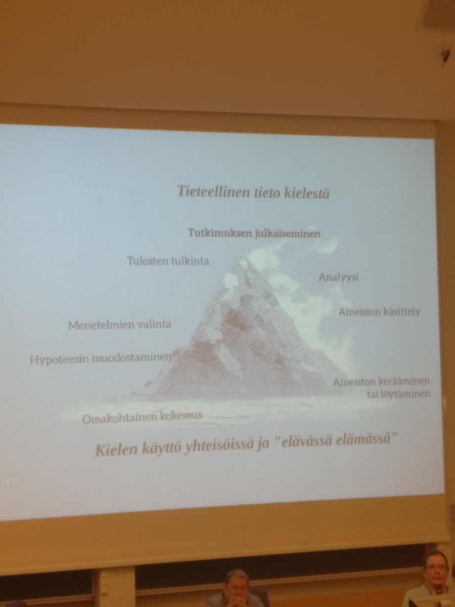 aarikanlotta's tweet photo. Hieno vuori, josta puuttuu kokonaan tutkijan kysymyksenasettelu. Mitä kielestä halutaan tutkia ja miksi? #ktp2017 https://t.co/uHnRZy0dkn