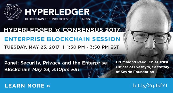 Join us at the Enterprise Blockchain Session at #consensus2017! More about <a href="/Hyperledger/">Hyperledger Foundation</a>, POCs &amp; security bit.ly/2qJkfYI