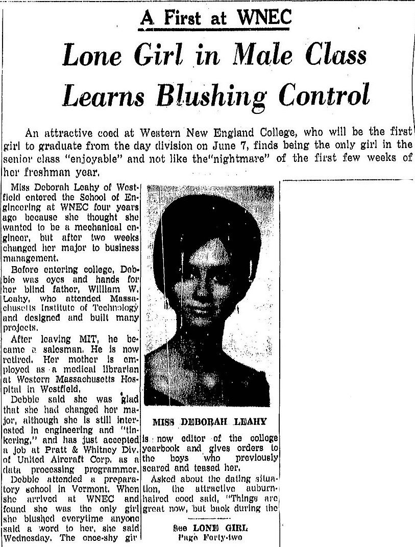 Today's #tbt comes from The Republican in 1967. A student of ours was featured as the first female to graduate from our day division. #WNE