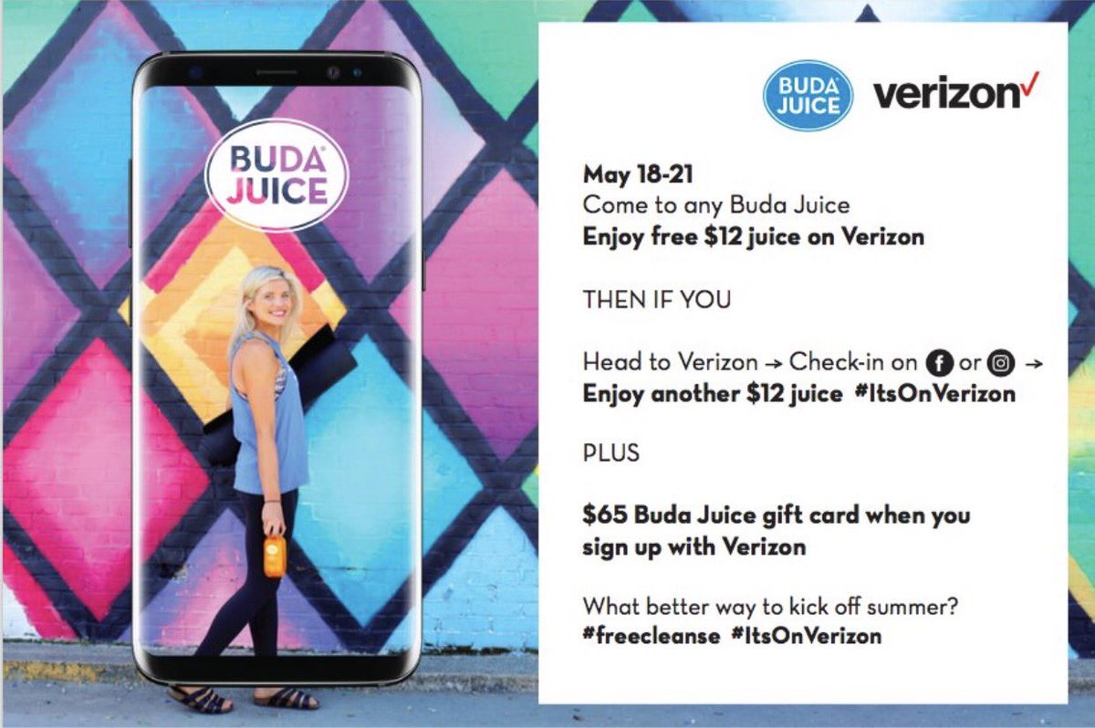 WestVil's tweet photo. #FREE @budajuice thanks to @verizon from today through Sunday from 12-4pm. https://t.co/Qte7Ly3sGP