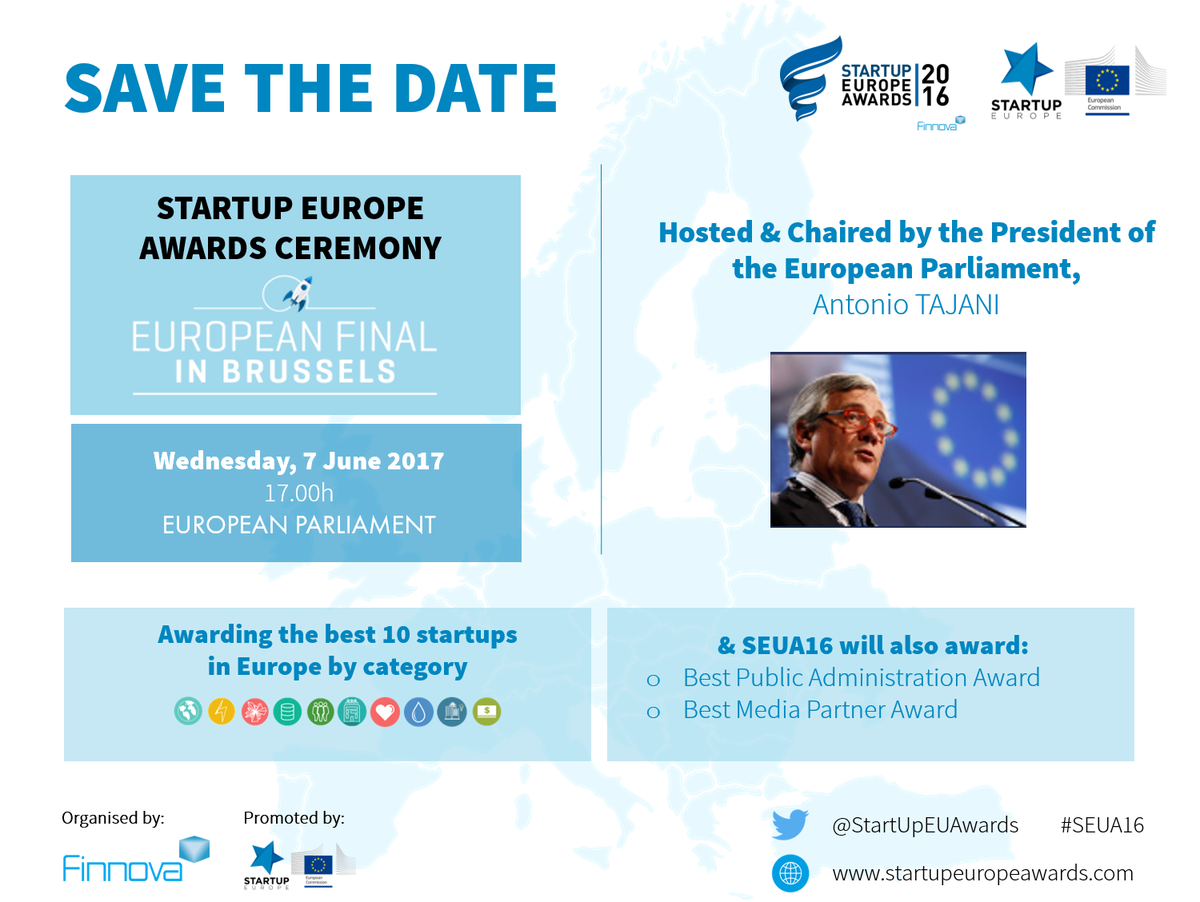 StartUpEUAwards's tweet photo. REGISTER to attend the European Final of @StartUpEUAwards 2016 on 7 JUNE. Chaired by the president of @Europarl_EN https://t.co/ep2ZRNmJfv https://t.co/RPOOq8cEtV